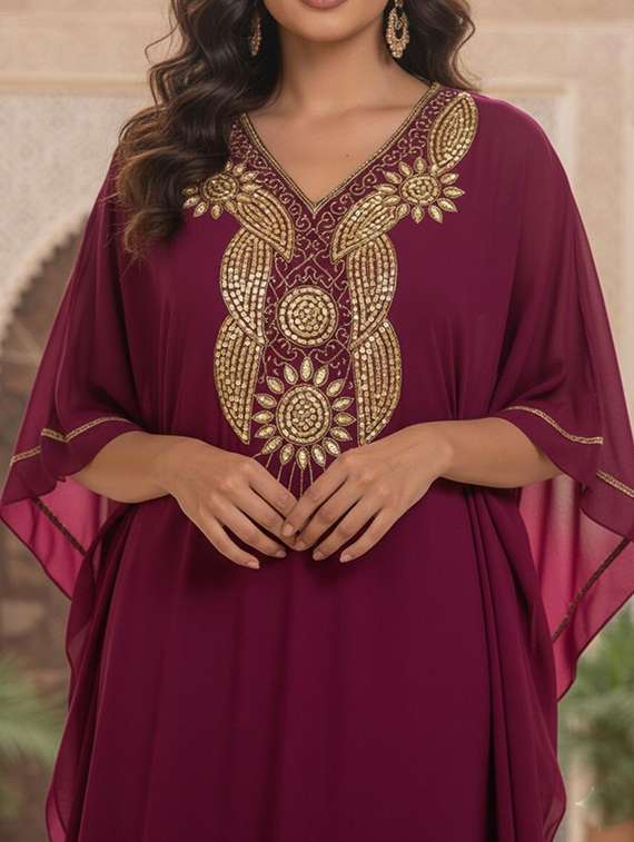 women embroidered kimono sleeve kaftan dress - 22270682 -  Standard Image - 4