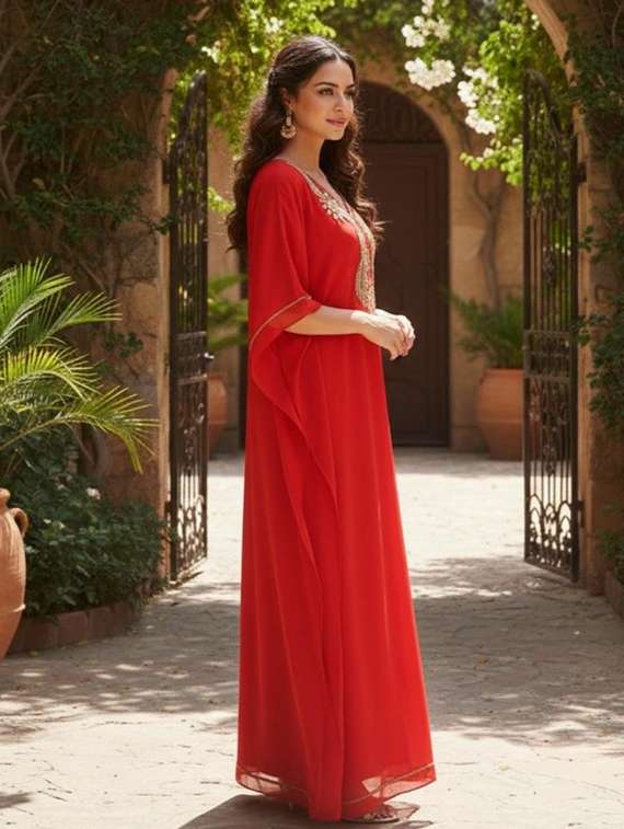 women embroidered kimono sleeve kaftan dress - 22270684 -  Standard Image - 1