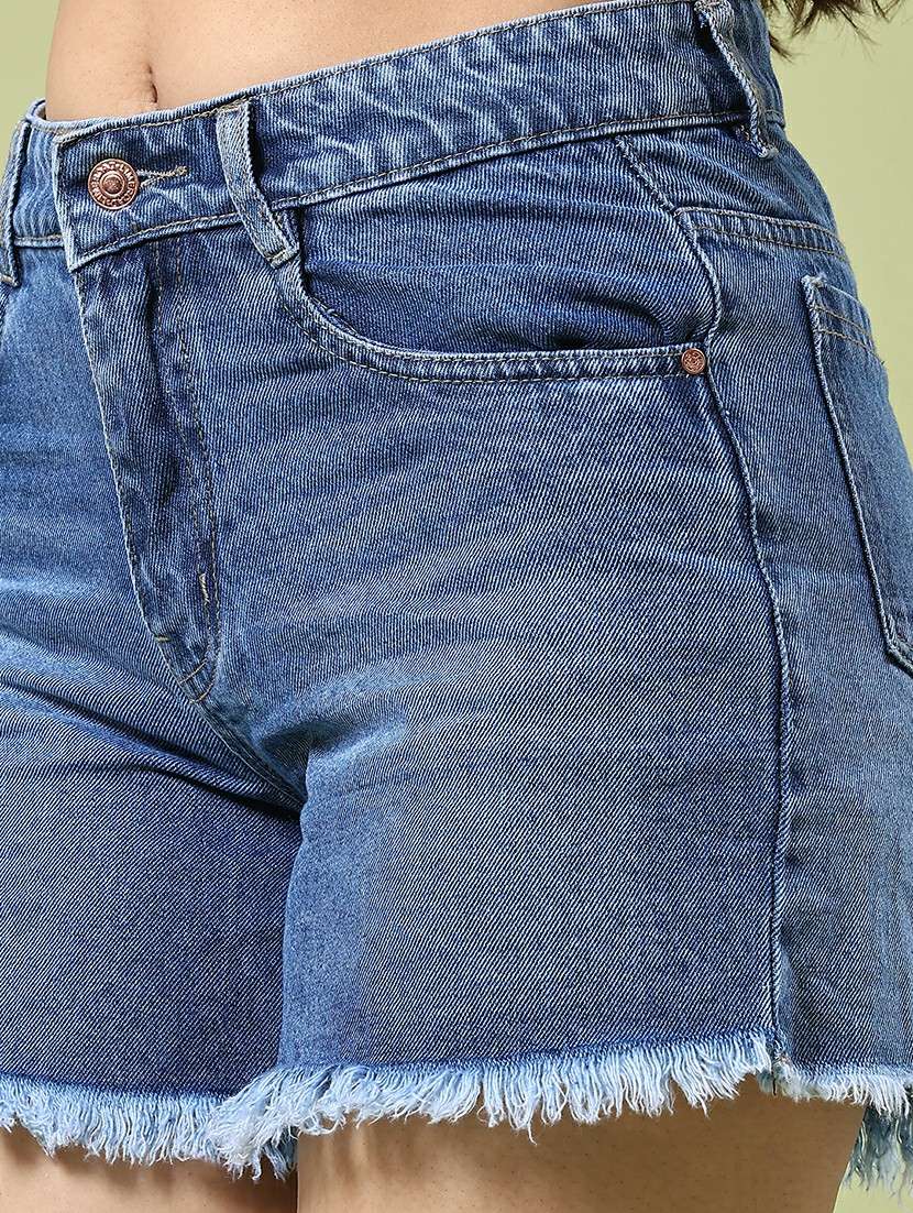 women solid mid rise denim shorts - 22270934 -  Standard Image - 1