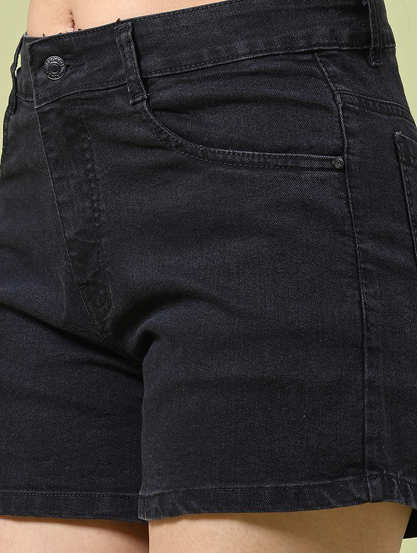 women solid mid rise denim shorts - 22270935 -  Standard Image - 1