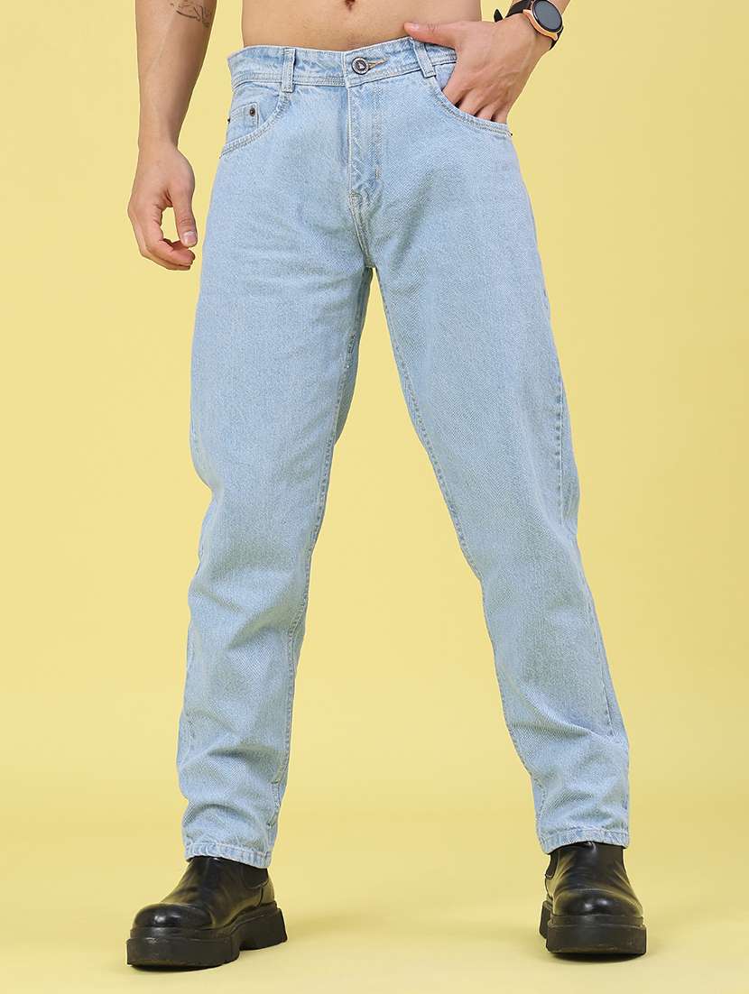 men plain mid rise full length tapered jeans