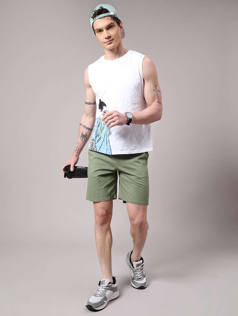 men olive cotton shorts three - fourth - 22271219 -  Standard Image - 4
