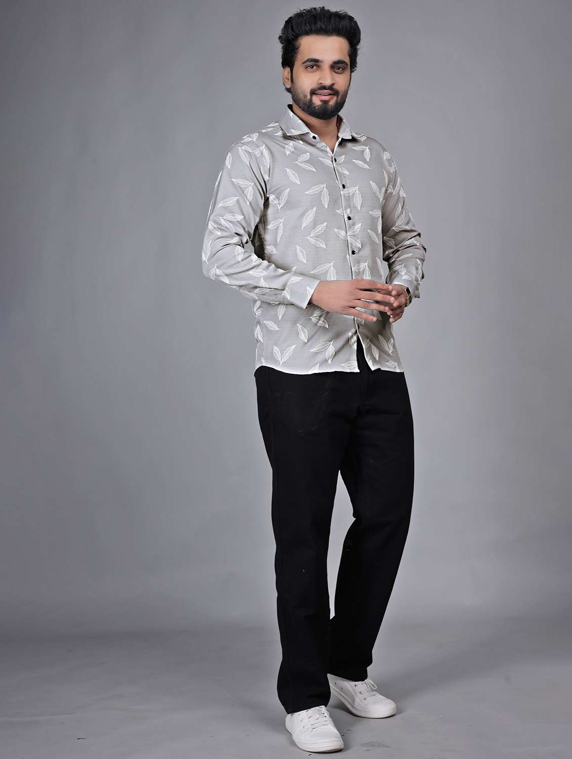 men printed collared long sleeve shirt - 22271358 -  Standard Image - 4