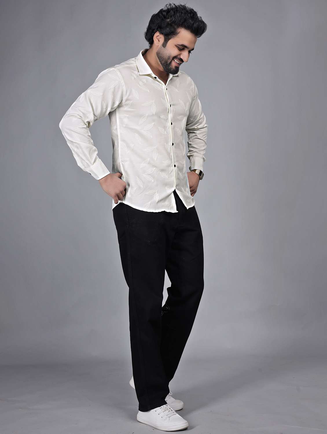 men printed collared long sleeve shirt - 22271359 -  Standard Image - 4