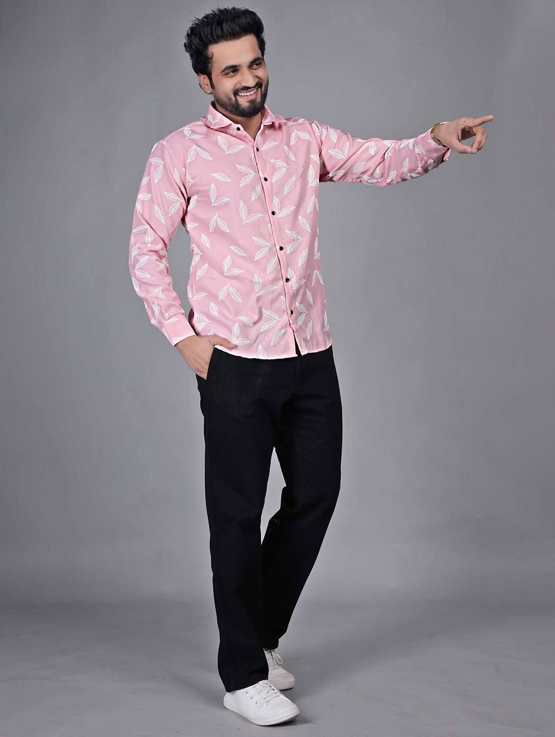 men printed collared long sleeve shirt - 22271360 -  Standard Image - 4