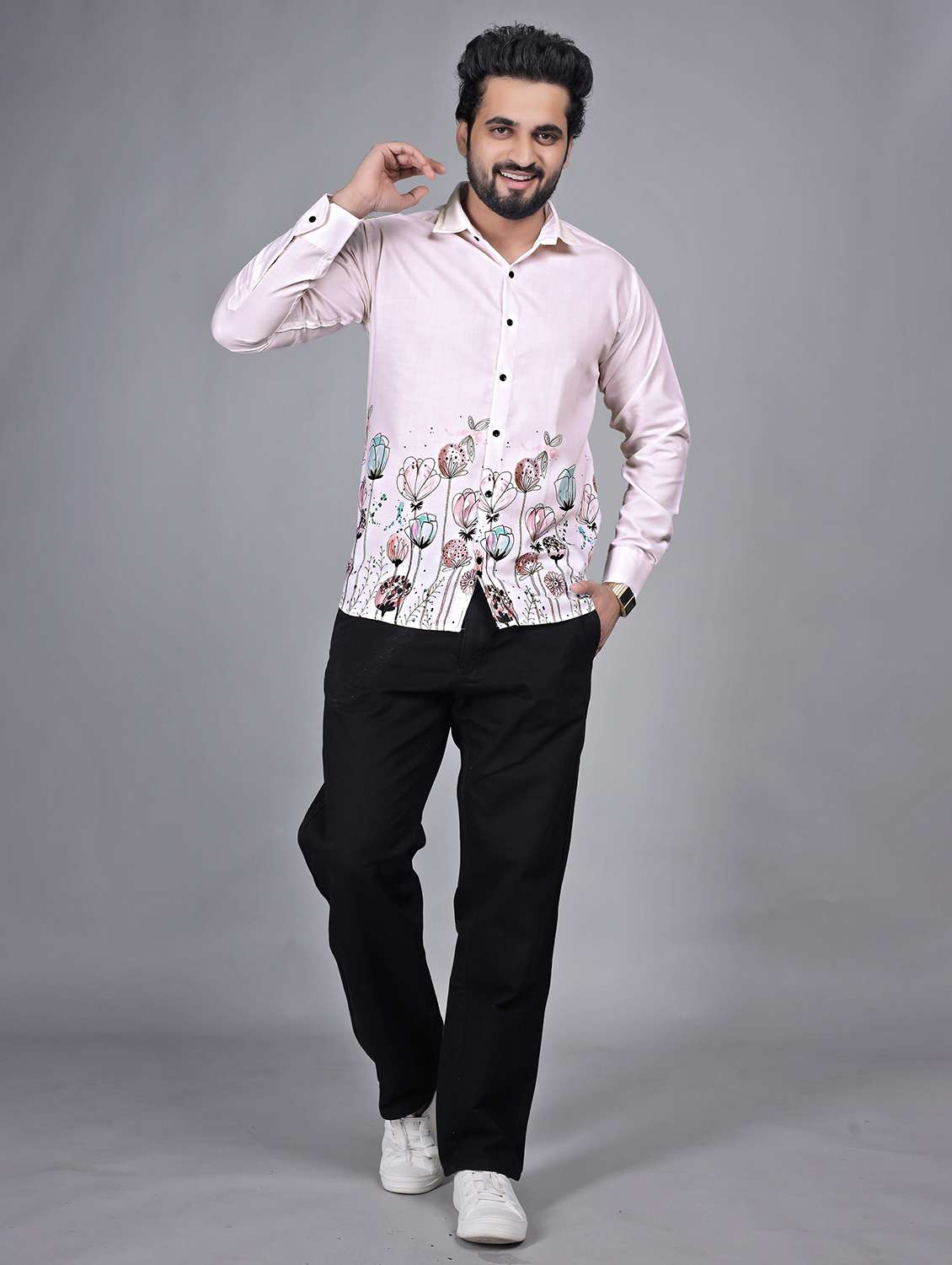 men printed collared long sleeve shirt - 22271362 -  Standard Image - 4