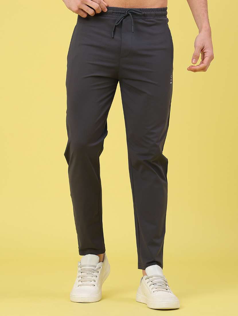 men solid mid rise full length track pant