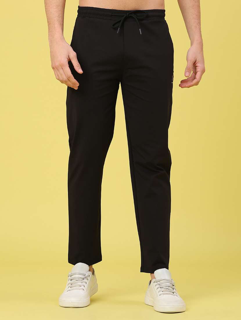 men solid mid rise full length track pant