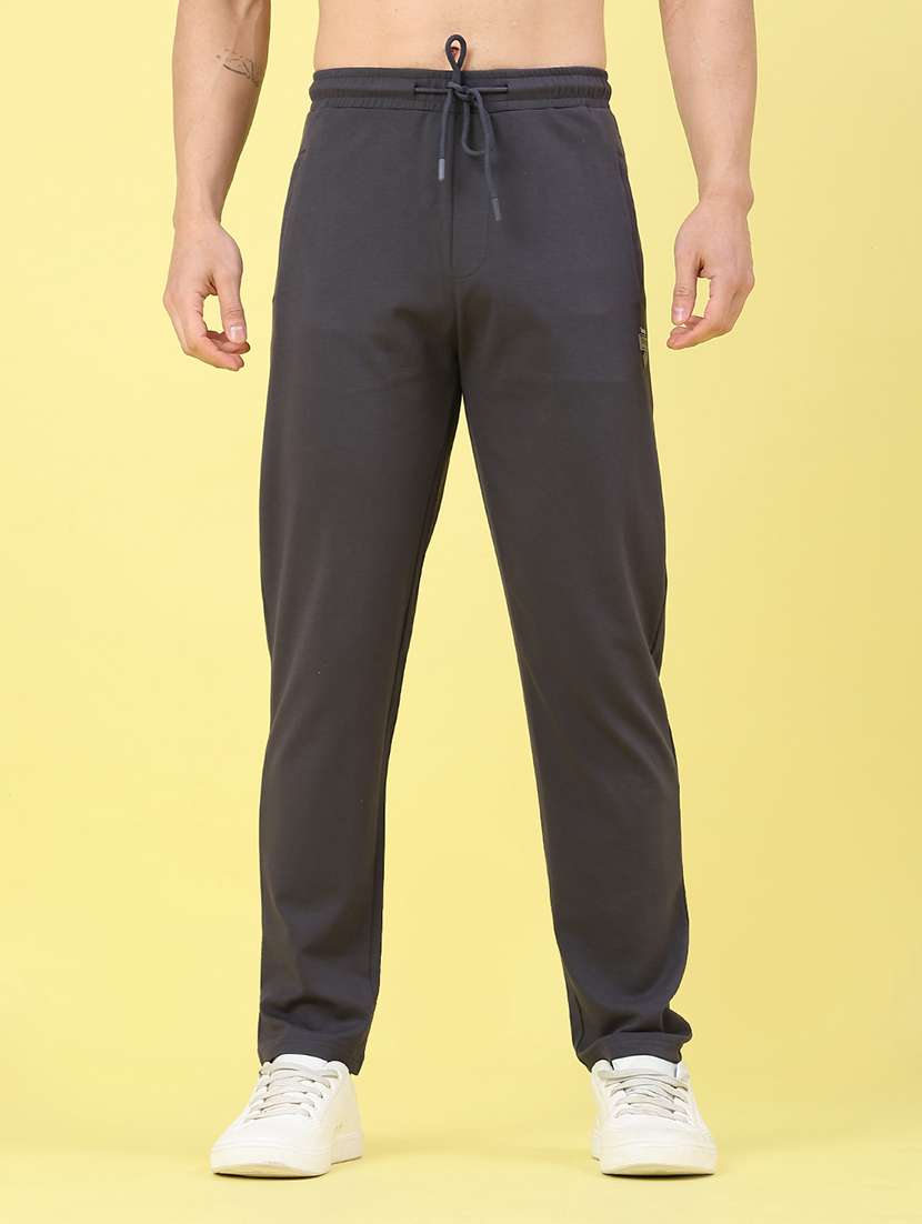 men solid mid rise full length track pant