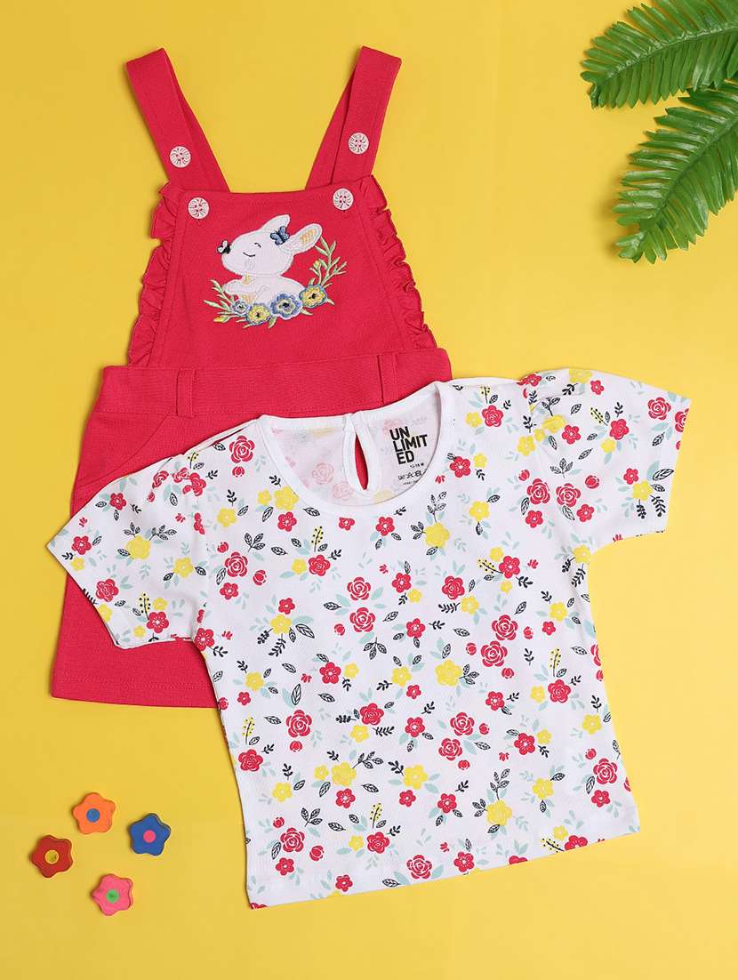 girls printed t-shirt and dungree set - 22271650 -  Standard Image - 1