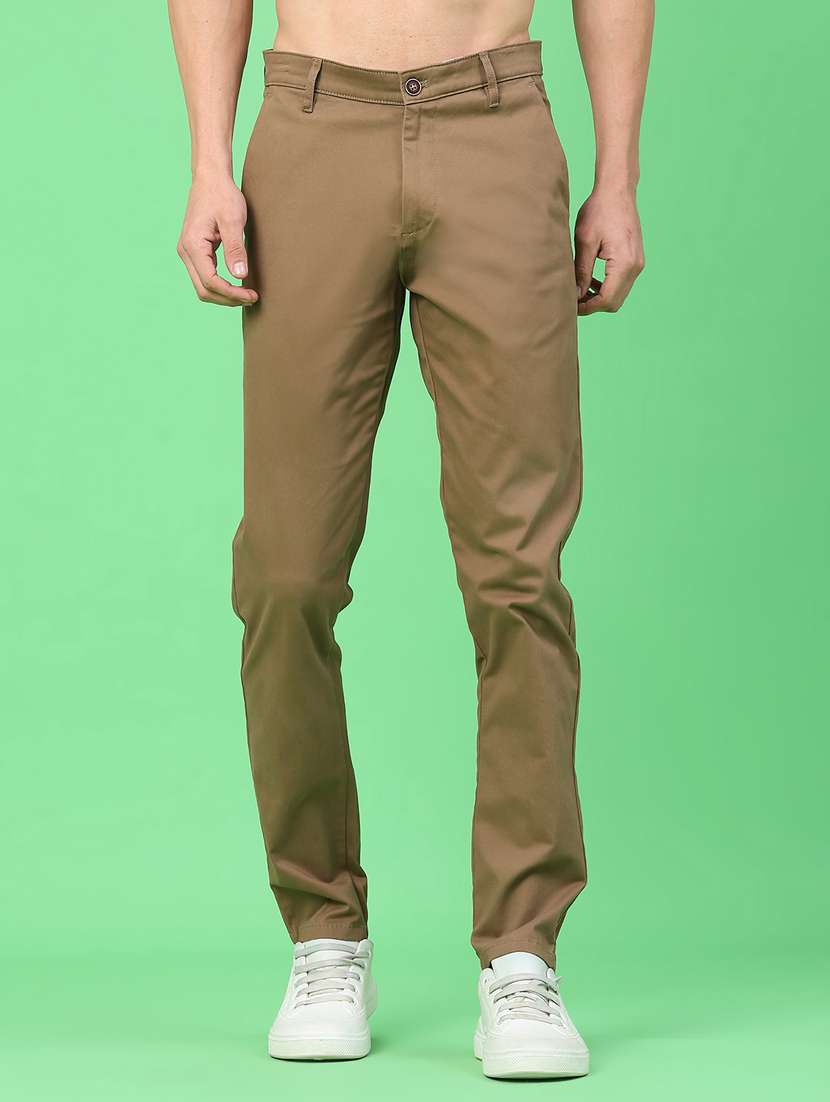 men solid mid rise chinos casual trouser