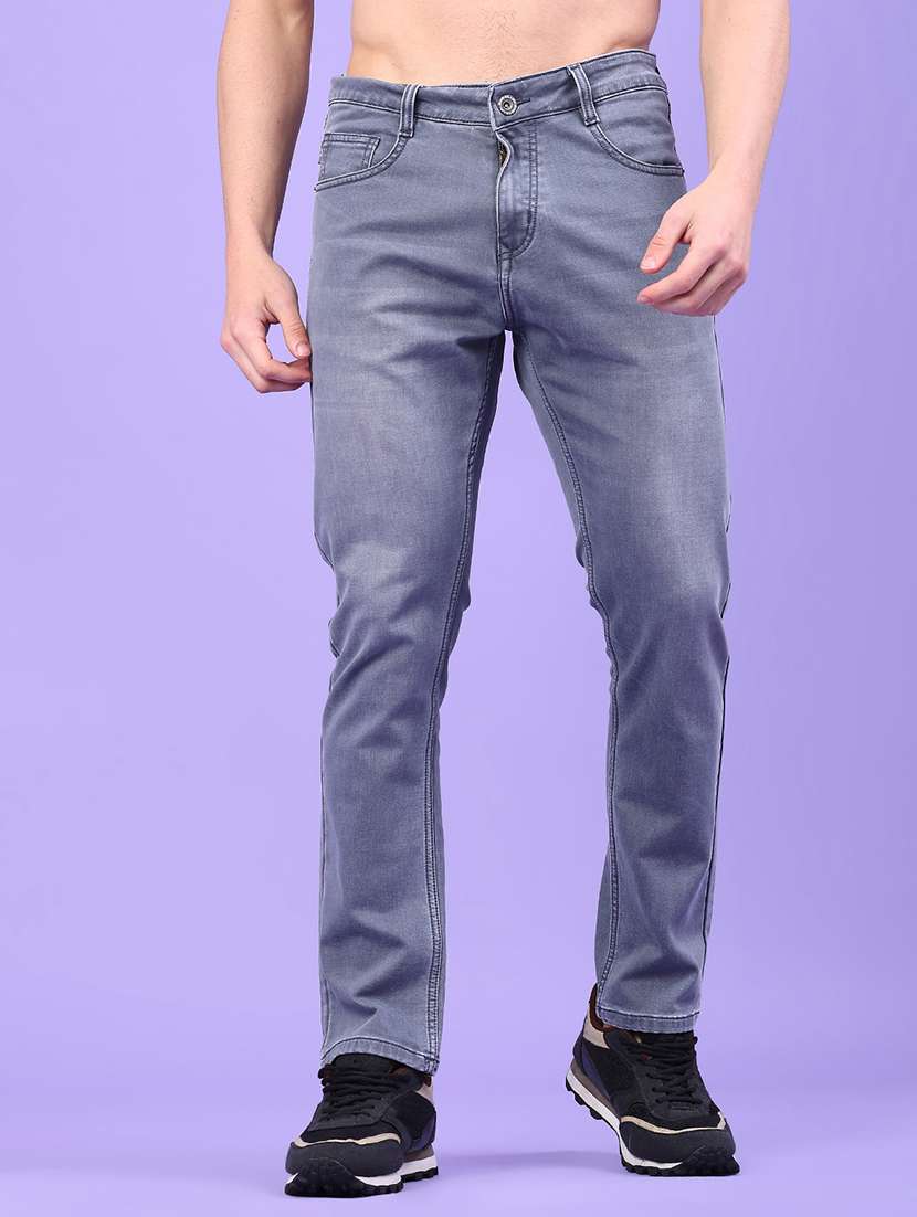 men washed mid rise full length jeans