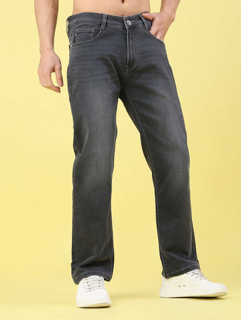 men washed mid rise full length jeans