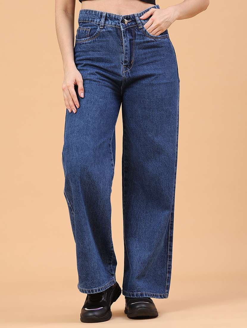 women plain high rise wide leg jeans