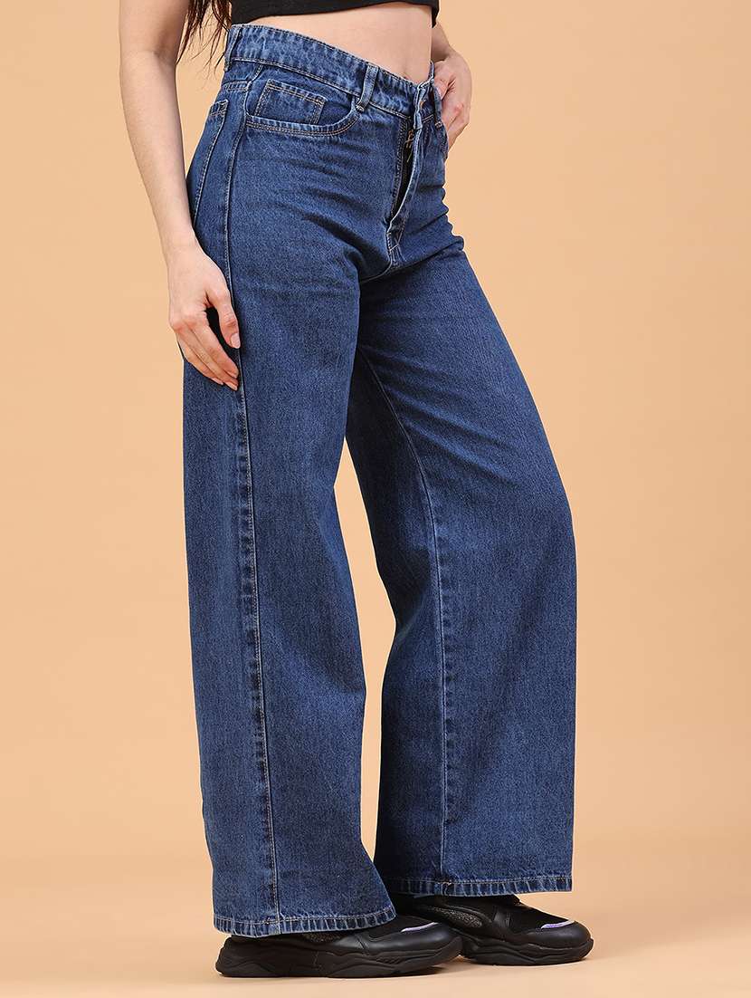 women plain high rise wide leg jeans - 22271770 -  Standard Image - 1