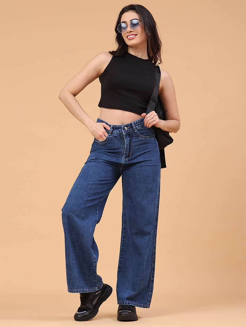 women plain high rise wide leg jeans - 22271770 -  Standard Image - 4