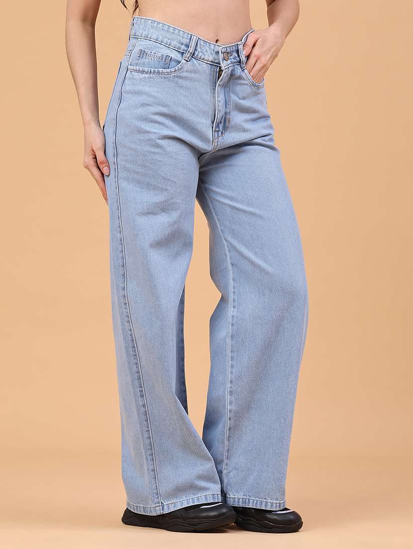 women plain high rise wide leg jeans - 22271771 -  Standard Image - 1