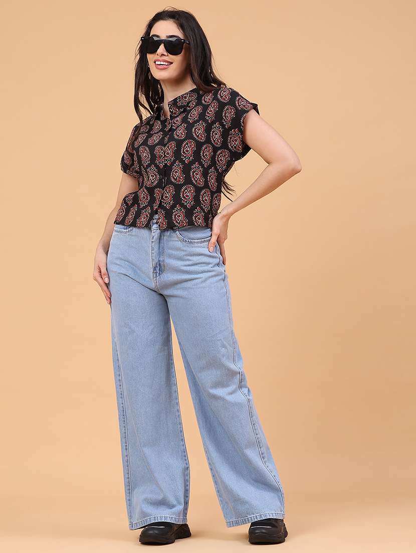 women plain high rise wide leg jeans - 22271771 -  Standard Image - 4