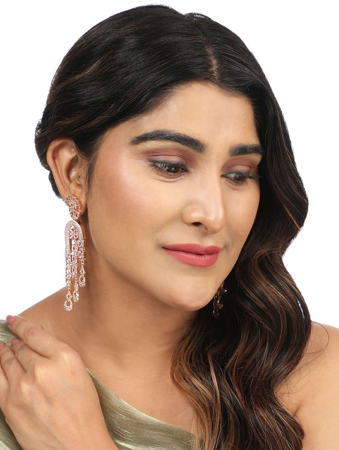 women stone studded dangle earrings - 22271829 -  Standard Image - 1