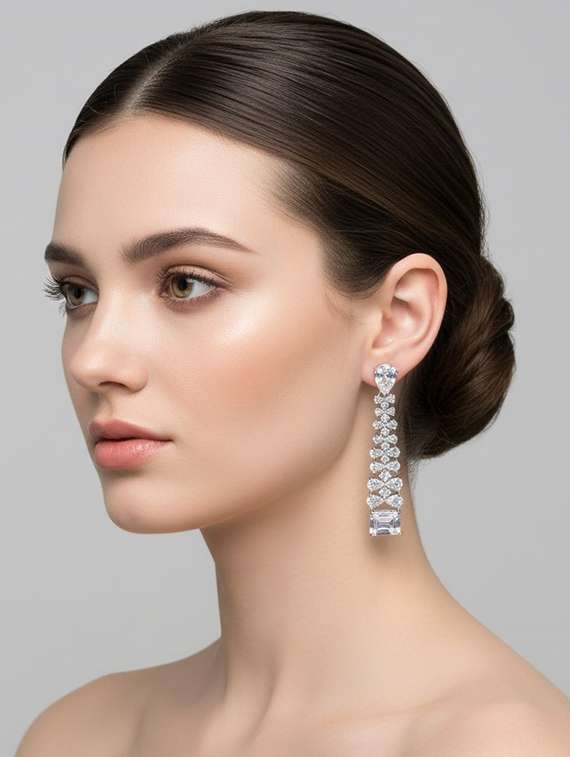 women stone studded dangle earrings - 22271831 -  Standard Image - 1