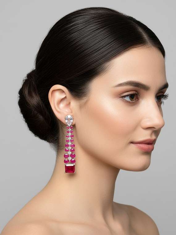 women stone studded dangle earrings - 22271832 -  Standard Image - 1