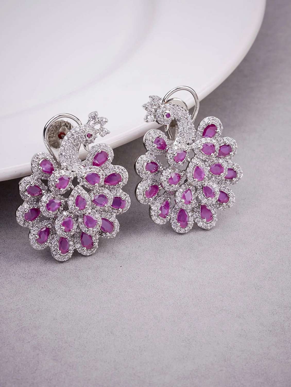 women stone studded brass stud earring