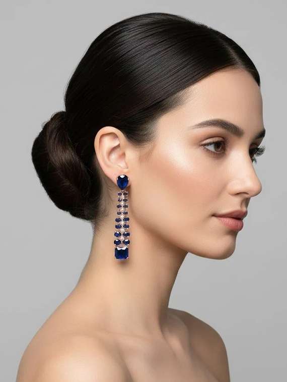 women blue brass drop earring - 22271843 -  Standard Image - 1