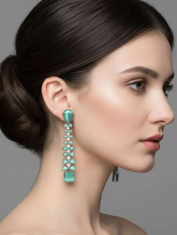 women green brass drop earring - 22271844 -  Standard Image - 1