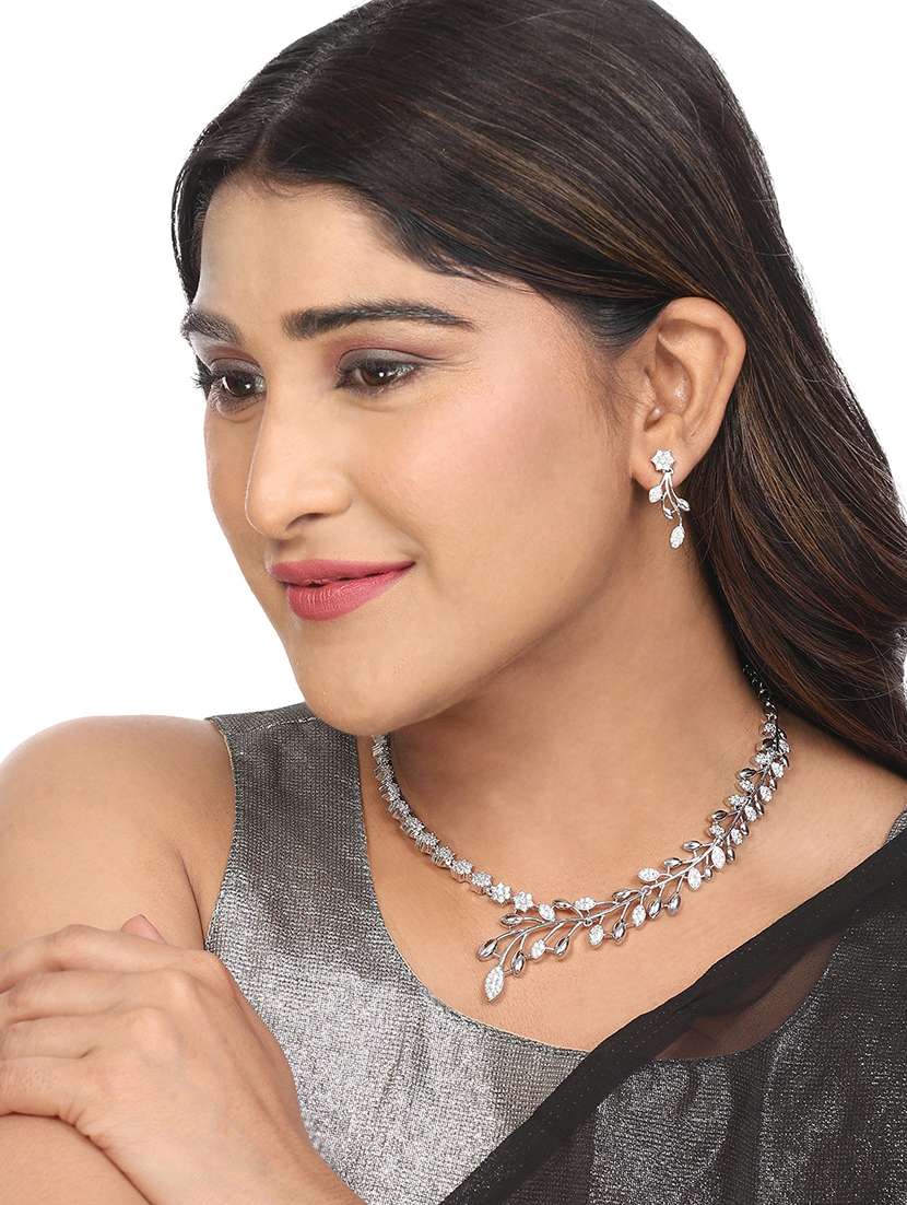 women diamonds studded necklace set - 22271847 -  Standard Image - 1