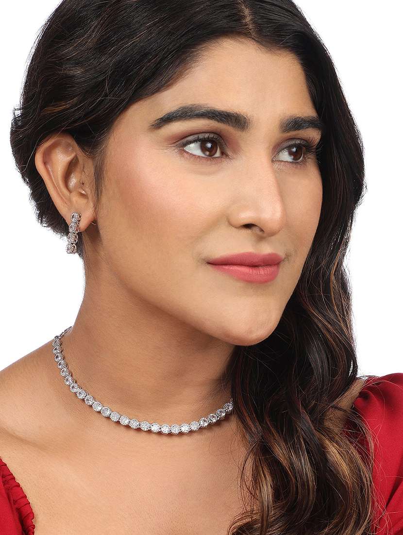 women stone studded necklace set - 22271851 -  Standard Image - 1