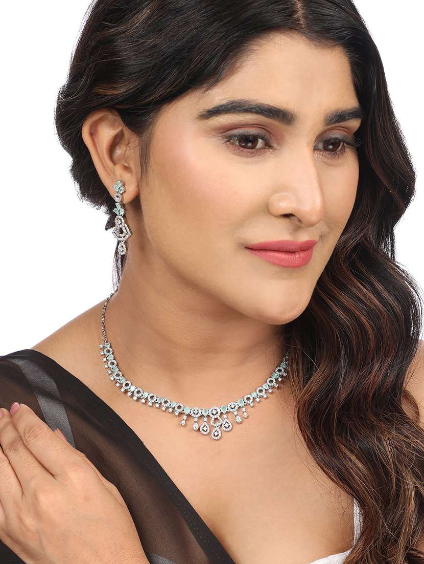 women stone studded necklace set - 22271852 -  Standard Image - 1