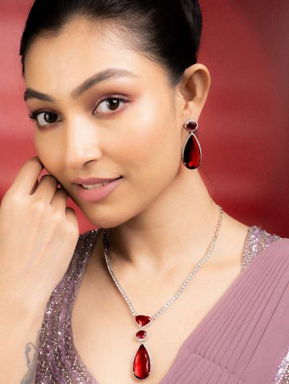 women stone studded sapphire glow necklace set - 22271861 -  Standard Image - 1