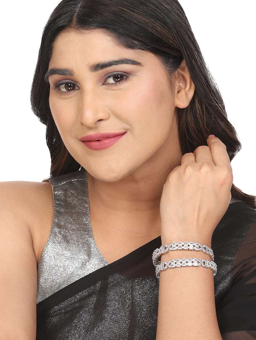 women crystal zirconia rhodium bangles - 22271884 -  Standard Image - 1