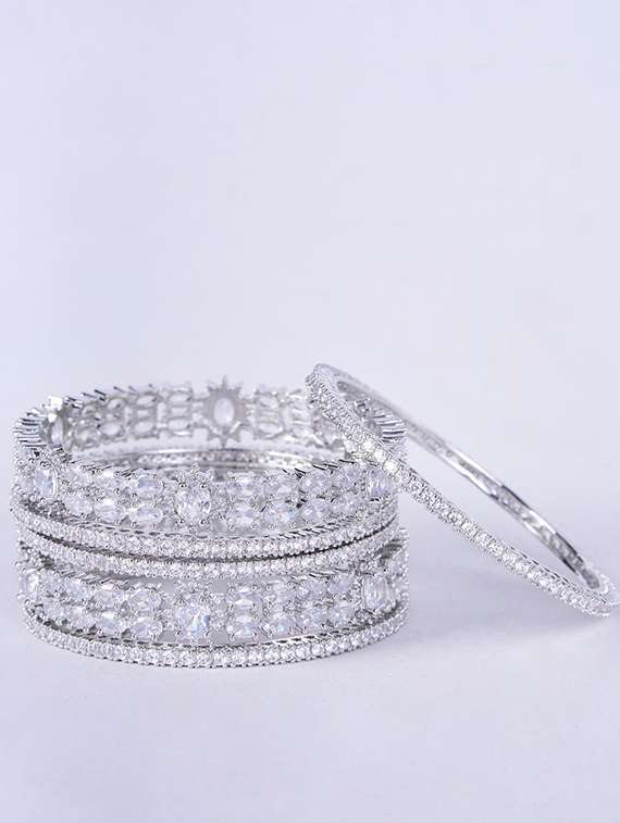 women crystal zirconia rhodium bangles - 22271886 -  Standard Image - 1