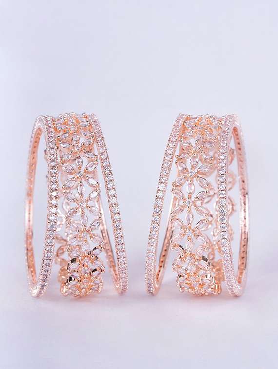 white brass women crystal zirconia rhodium bangles - 22271890 -  Standard Image - 1