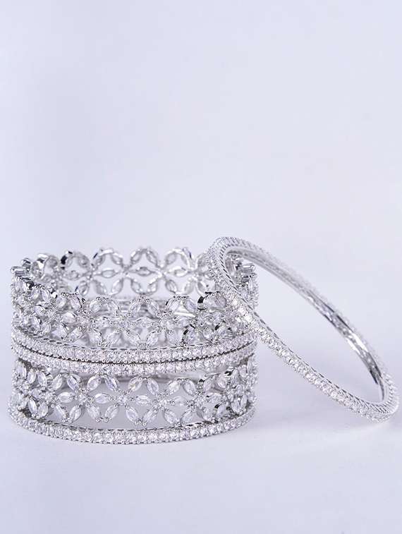 women crystal zirconia rhodium bangles - 22271892 -  Standard Image - 1