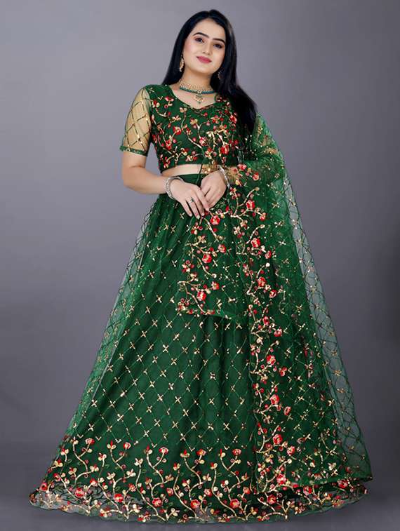 women solid with work semi stitched flared lehenga