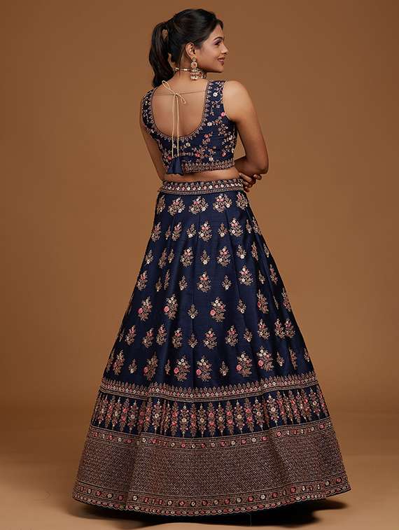 women solid with work semi stitched flared lehenga - 22271921 -  Standard Image - 4