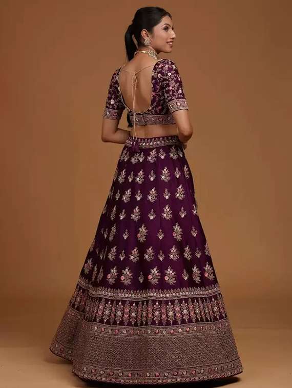 women solid with work semi stitched flared lehenga - 22271922 -  Standard Image - 4