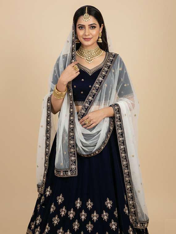 women solid with work semi stitched flared lehenga - 22271923 -  Standard Image - 1