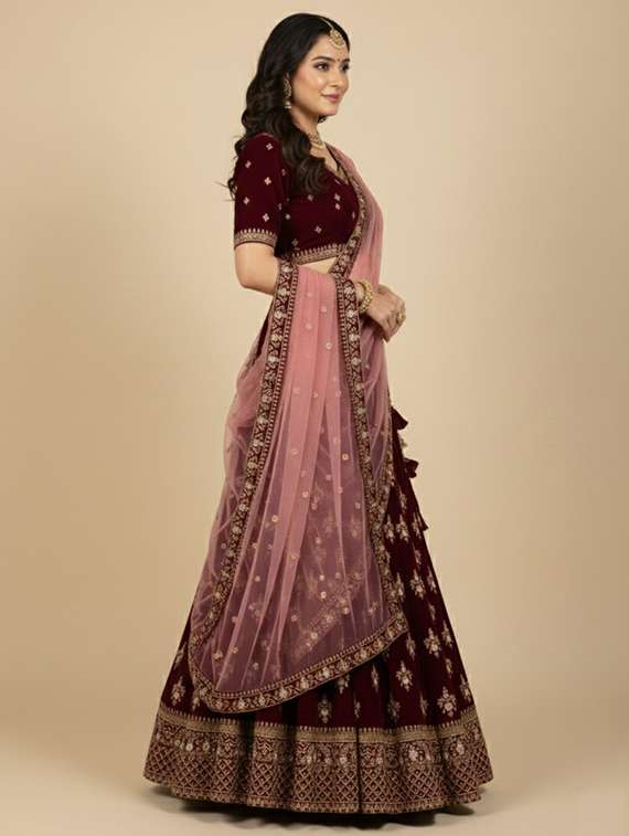 women solid with work semi stitched flared lehenga - 22271924 -  Standard Image - 1