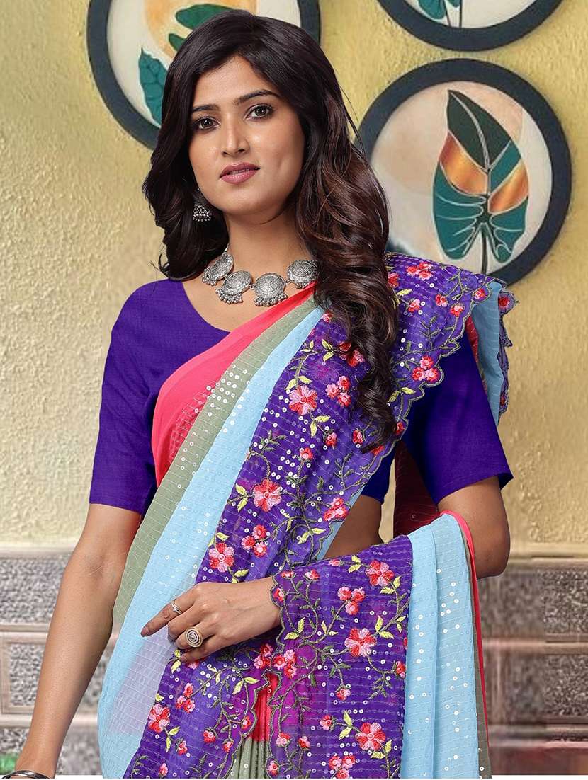 women ombre embroidered saree with blouse - 22271926 -  Standard Image - 4