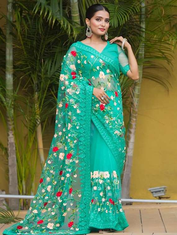 women solid with work embroidered saree with blouse - 22271928 -  Standard Image - 1