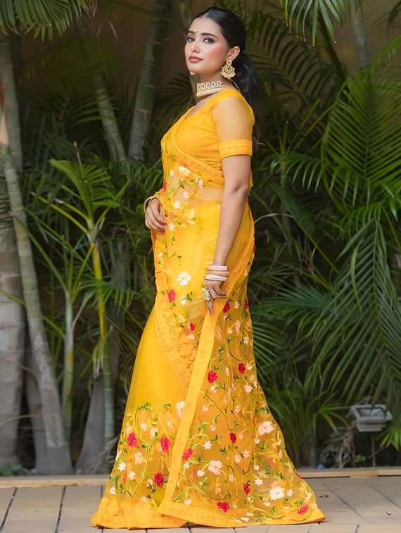 women solid with work embroidered saree with blouse - 22271929 -  Standard Image - 1