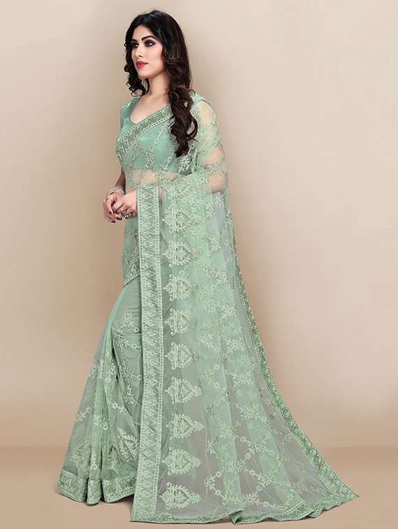 women solid with work embroidered saree with blouse - 22271930 -  Standard Image - 1