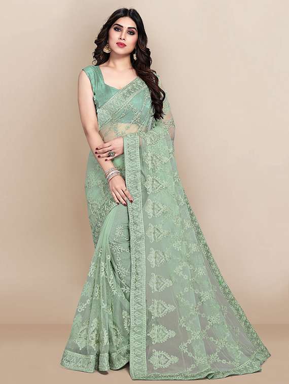 women solid with work embroidered saree with blouse - 22271930 -  Standard Image - 4
