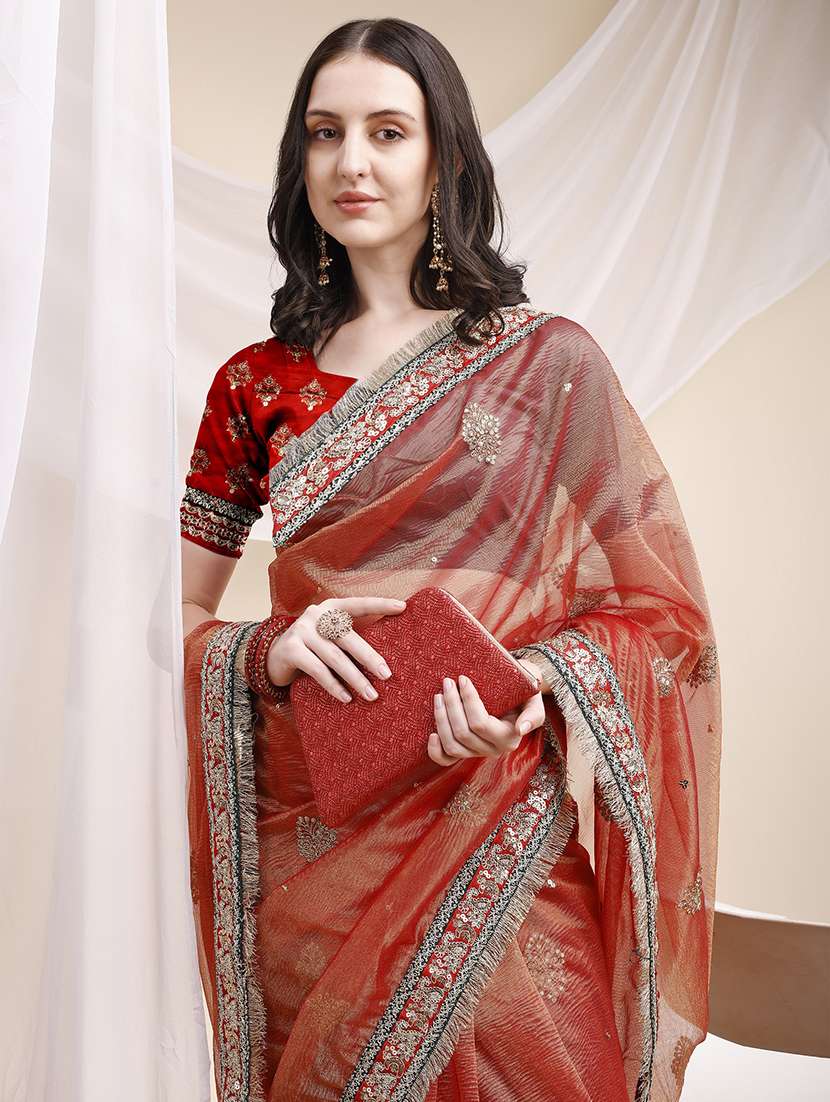 women solid with work embroidered saree with blouse - 22271936 -  Standard Image - 1