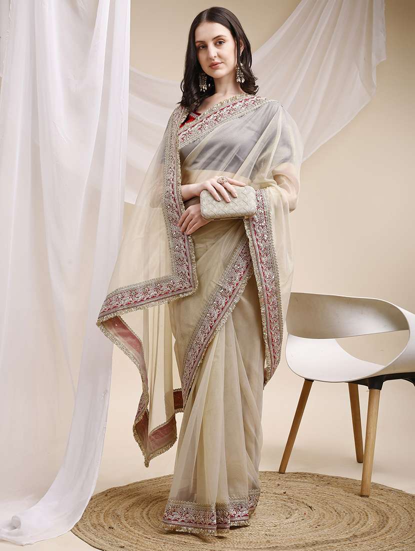 women solid with bordered saree with blouse - 22271937 -  Standard Image - 1