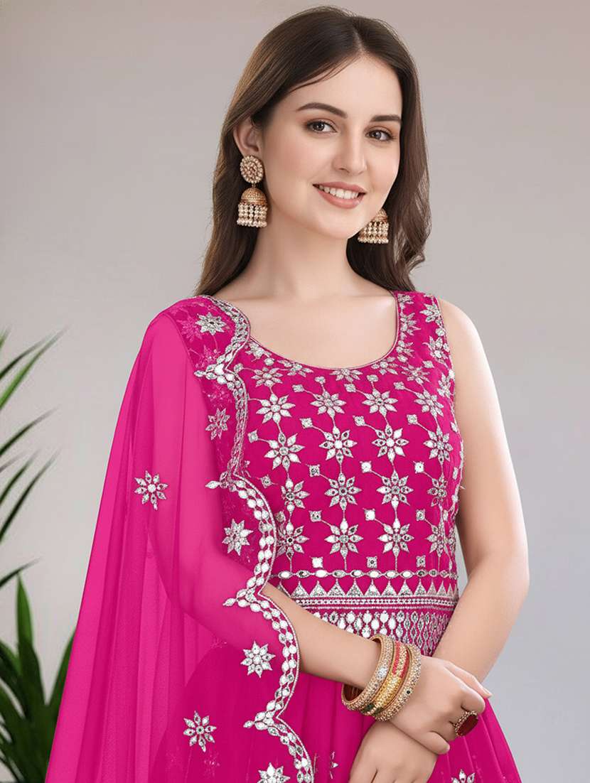 women solid with work semi stitched flared gown - 22271939 -  Standard Image - 1