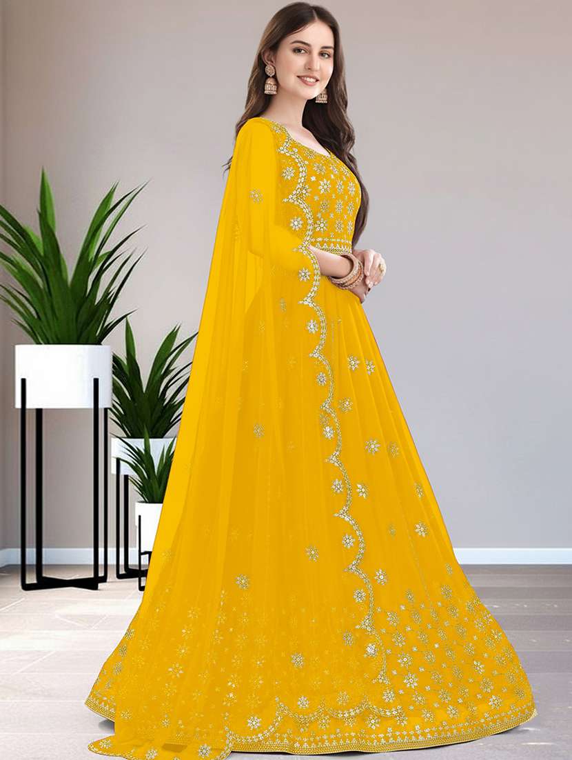 women solid with work semi stitched flared gown - 22271941 -  Standard Image - 1